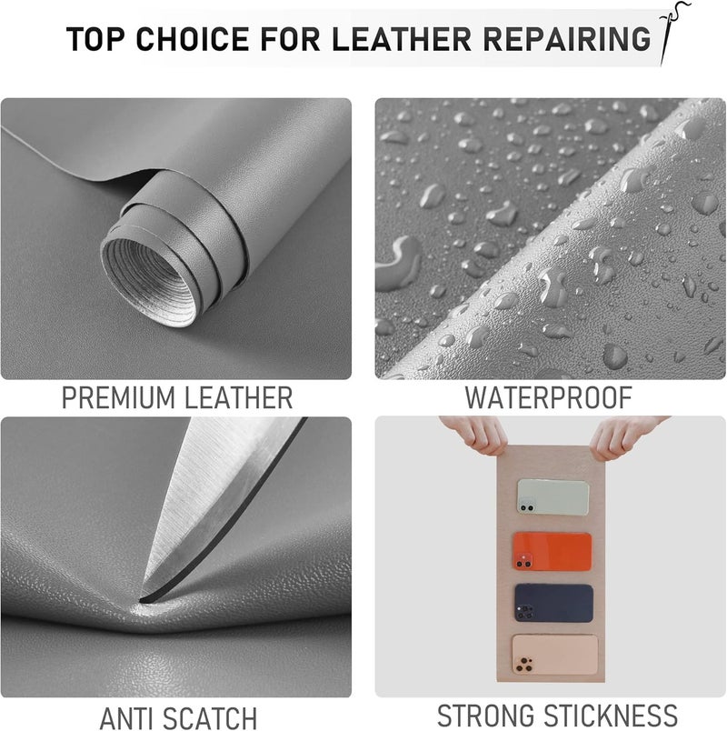 YAFLC Self Adhesive Leather Repair Tape Kit, 4"x 63" Leather Repair Patch for Furniture, Leather Repair Patch for Car seat, Sofas, Couch, Boat Seat Gray - Image 4